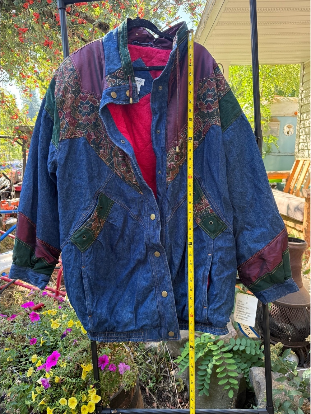 Two Twenty Vintage 3XL Denim Jacket with Colorful Patterned Accents